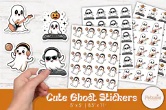 Printable PNG Halloween DJ ghost stickers with sunglasses and headphones, fun cartoon design sheets for planners, scrapbooking, and party favors by Petunia Digital Design