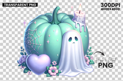 Halloween Ghost Teal Pumpkin Clipart PNG Sublimation Design Product Image 2