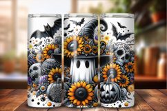 Gothic Ghost Sunflower Halloween 20 oz Tumbler Wrap PNG Product Image 1