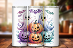 Halloween Ghosts and Pumpkins 20 oz Tumbler Wrap PNG Product Image 1