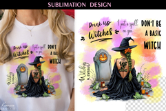 Watercolor Halloween Funny Quotes |Witch T shirt Sublimation Product Image 1