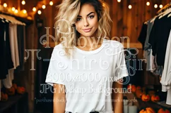 Halloween T-Shirt Mockup Women, White T-Shirt Mockup, d37 Product Image 1