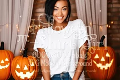 Halloween T-Shirt Mockup Women, White T-Shirt Mockup, d40 Product Image 1