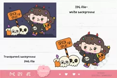 Halloween witch kid girl kawaii clipart trick or treat night Product Image 2