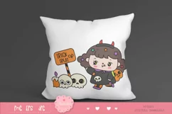 Halloween witch kid girl kawaii clipart trick or treat night Product Image 3