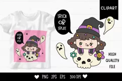 Halloween kid kawaii clipart cartoon witch on skull Product Image 1