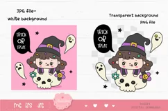 Halloween kid kawaii clipart cartoon witch on skull Product Image 2
