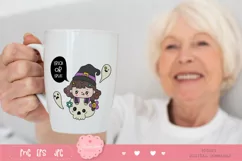 Halloween kid kawaii clipart cartoon witch on skull Product Image 4