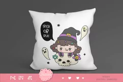 Halloween kid kawaii clipart cartoon witch on skull Product Image 5