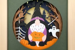 Halloween Gnome 3D Shadow Box SVG Layered Paper Cut Template Product Image 5