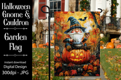 Halloween Gnome Garden Flag, Cauldron, Jack o Lantern, d4 Product Image 1