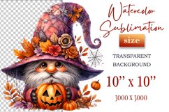 Discover a cozy Halloween gnome watercolor clipart perfect for autumn designs. Ideal for scrapbooking, greeting cards, and festive decorations. Add a touch of mystery to your creative projects!