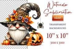 Discover a cozy Halloween gnome watercolor clipart perfect for autumn designs. Ideal for scrapbooking, greeting cards, and festive decorations. Add a touch of mystery to your creative projects!