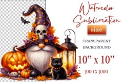 Discover a cozy Halloween gnome watercolor clipart perfect for autumn designs. Ideal for scrapbooking, greeting cards, and festive decorations. Add a touch of mystery to your creative projects!