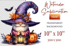 Discover a cozy Halloween gnome watercolor clipart perfect for autumn designs. Ideal for scrapbooking, greeting cards, and festive decorations. Add a touch of mystery to your creative projects!