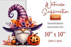 Discover a cozy Halloween gnome watercolor clipart perfect for autumn designs. Ideal for scrapbooking, greeting cards, and festive decorations. Add a touch of mystery to your creative projects!