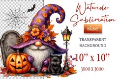 Discover a cozy Halloween gnome watercolor clipart perfect for autumn designs. Ideal for scrapbooking, greeting cards, and festive decorations. Add a touch of mystery to your creative projects!
