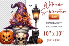 Discover a cozy Halloween gnome watercolor clipart perfect for autumn designs. Ideal for scrapbooking, greeting cards, and festive decorations. Add a touch of mystery to your creative projects!