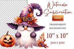 Discover a cozy Halloween gnome watercolor clipart perfect for autumn designs. Ideal for scrapbooking, greeting cards, and festive decorations. Add a touch of mystery to your creative projects!