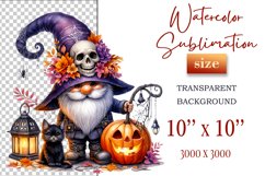 Discover a cozy Halloween gnome watercolor clipart perfect for autumn designs. Ideal for scrapbooking, greeting cards, and festive decorations. Add a touch of mystery to your creative projects!