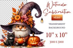 Discover a cozy Halloween gnome watercolor clipart perfect for autumn designs. Ideal for scrapbooking, greeting cards, and festive decorations. Add a touch of mystery to your creative projects!