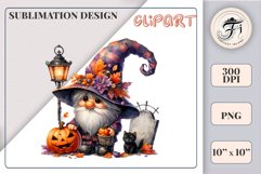 Discover a cozy Halloween gnome watercolor clipart perfect for autumn designs. Ideal for scrapbooking, greeting cards, and festive decorations. Add a touch of mystery to your creative projects!