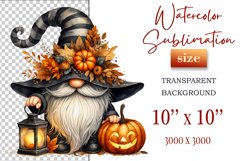 Discover a cozy Halloween gnome watercolor clipart perfect for autumn designs. Ideal for scrapbooking, greeting cards, and festive decorations. Add a touch of mystery to your creative projects!