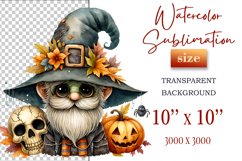 Discover a cozy Halloween gnome watercolor clipart perfect for autumn designs. Ideal for scrapbooking, greeting cards, and festive decorations. Add a touch of mystery to your creative projects!