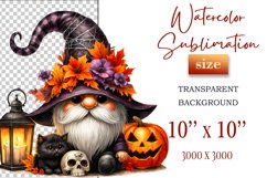 Discover a cozy Halloween gnome watercolor clipart perfect for autumn designs. Ideal for scrapbooking, greeting cards, and festive decorations. Add a touch of mystery to your creative projects!