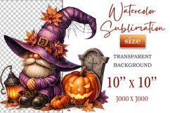 Discover a cozy Halloween gnome watercolor clipart perfect for autumn designs. Ideal for scrapbooking, greeting cards, and festive decorations. Add a touch of mystery to your creative projects!