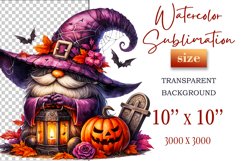 Discover a cozy Halloween gnome watercolor clipart perfect for autumn designs. Ideal for scrapbooking, greeting cards, and festive decorations. Add a touch of mystery to your creative projects!