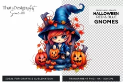 Halloween Gnome Clipart PNG, Red and blue Product Image 1