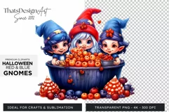 Halloween Gnome Clipart PNG, Red and blue Product Image 1