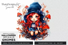 Halloween Gnome Clipart PNG, Red and blue Product Image 1