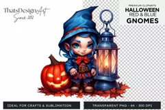 Halloween Gnome Clipart PNG, Red and blue Product Image 1