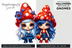 Halloween Gnome Clipart PNG, Red and blue Product Image 1