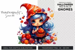 Halloween Gnome Clipart PNG, Red and blue Product Image 1