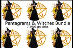 Sunflower Pentagram Witch PNG Graphics Sublimation BUNDLE Product Image 1