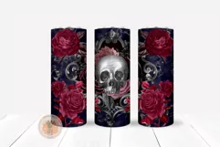 Halloween Gothic Skinny Tumbler Wrap 20 Oz Skull And Roses 