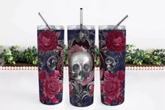Halloween Gothic Skinny Tumbler Wrap 20 Oz Skull And Roses 