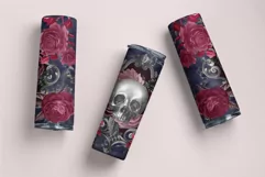Halloween Gothic Skinny Tumbler Wrap 20 Oz Skull And Roses 