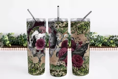 Goth Skinny Tumbler Design, Sublimation Tumbler Wrap, Skinny Tumbler 20 OZ, Gothic Skull And Roses, Spooky Sublimation Designs, Seamless Full Wrap, Sublimation Waterslide, Vintage Halloween Png, Horror Tumbler Decal, Printable Png