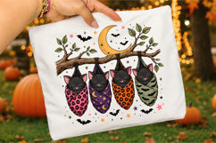 Halloween Hanging Bats PNG,Moon and Branch Design Product Image 3