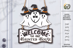 Halloween Hanging Door Sign Laser Cut. Welcome Sign SVG Product Image 1