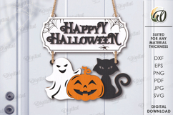 Halloween Hanging Door Sign Laser Cut. Happy Halloween SVG Product Image 1