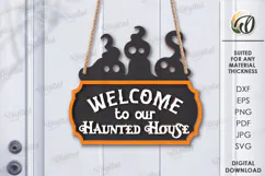 Halloween Hanging Door Sign Laser Cut. Welcome Sign SVG Product Image 1