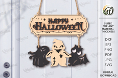 Halloween Hanging Door Sign Laser Cut. Happy Halloween SVG Product Image 1