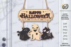 Halloween Hanging Door Sign Laser Cut. Happy Halloween SVG Product Image 1