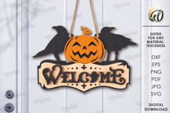 Halloween Hanging Door Sign Laser Cut. Welcome Sign SVG Product Image 1
