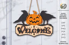 Halloween Hanging Door Sign Laser Cut. Welcome Sign SVG Product Image 1